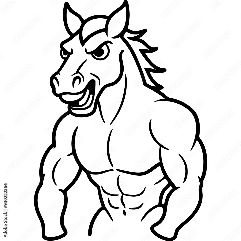 Fototapeta premium A ferocious horse athlete posing line art vector illustration