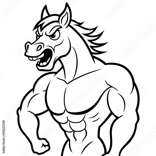 A ferocious horse athlete posing line art vector illustration