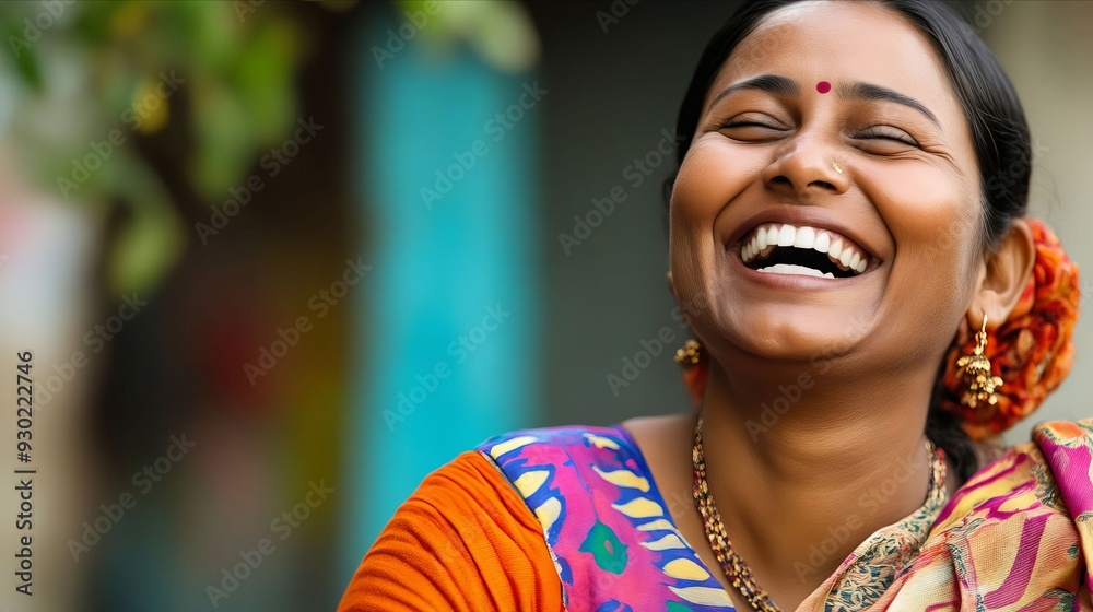 A woman in a colorful sari smiles at the camera A woman in a colorful sari smiles at the camera