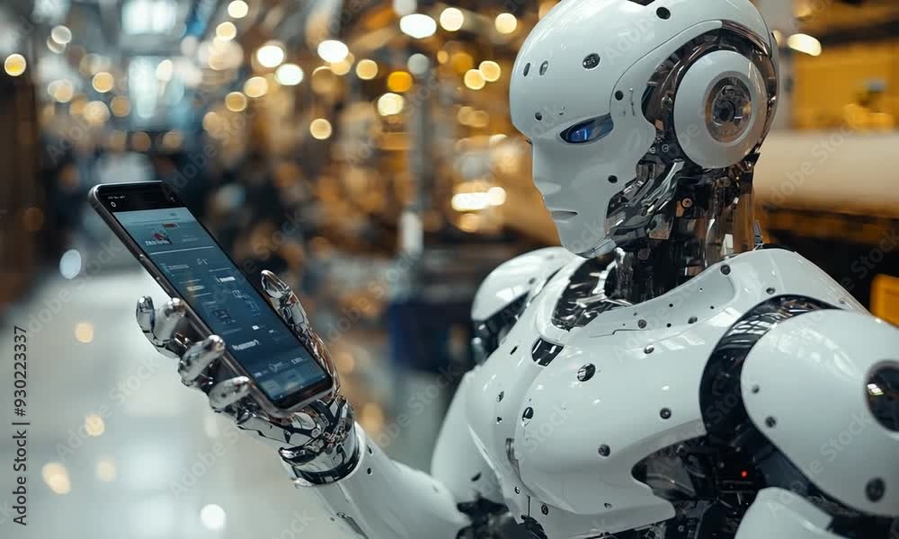 Futuristic Robot with Smartphone Futuristic Robot with Smartphone