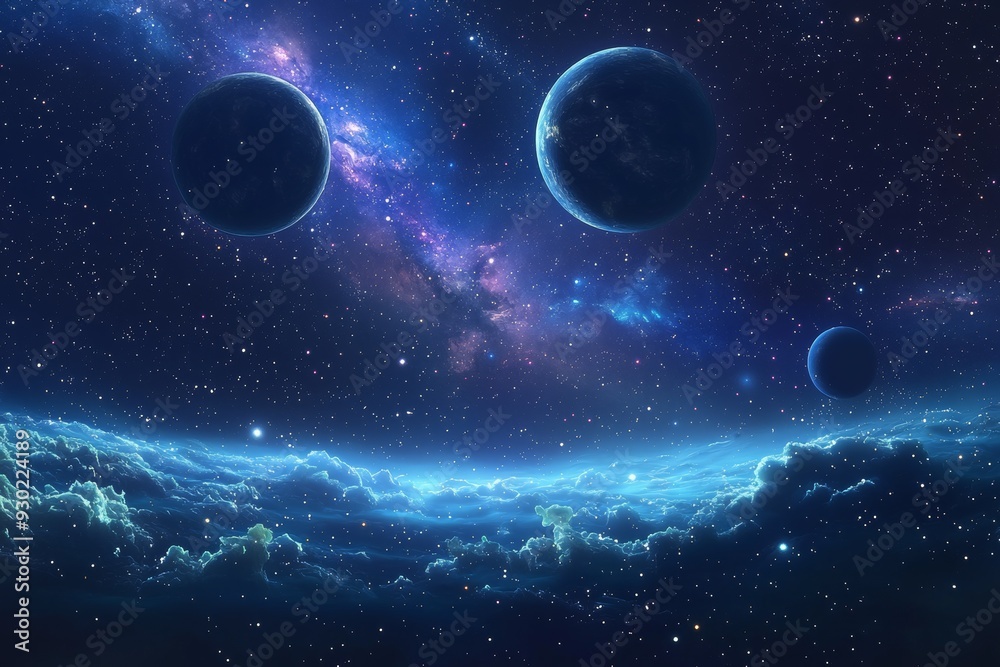 Space cosmic illustration with planets scene created with Generative AI Space cosmic illustration with planets scene created with Generative AI