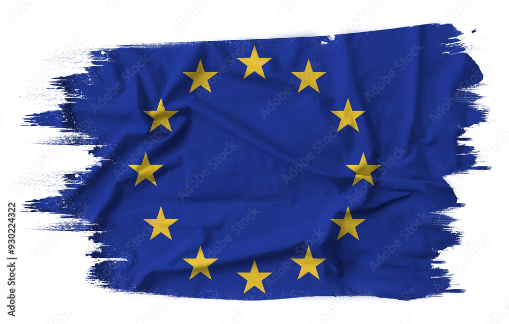 European Union flag on brush stroke on transparent background.