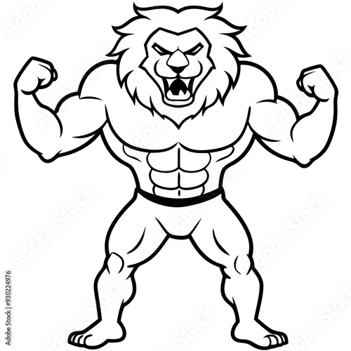 A ferocious lion athlete posing art vector illustration