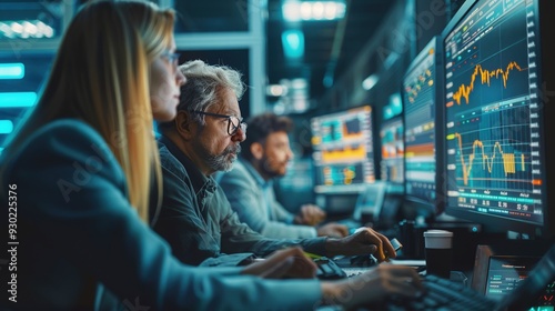 Financial Experts Analyzing Stock Market Fluctuations on Screens