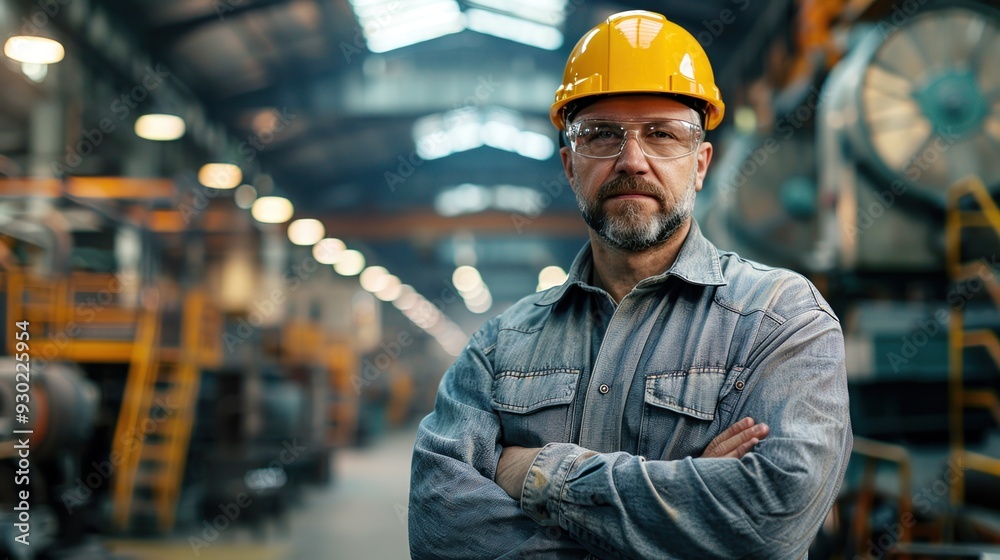 Confident Industrial Worker in Factory Setting Confident Industrial Worker in Factory Setting