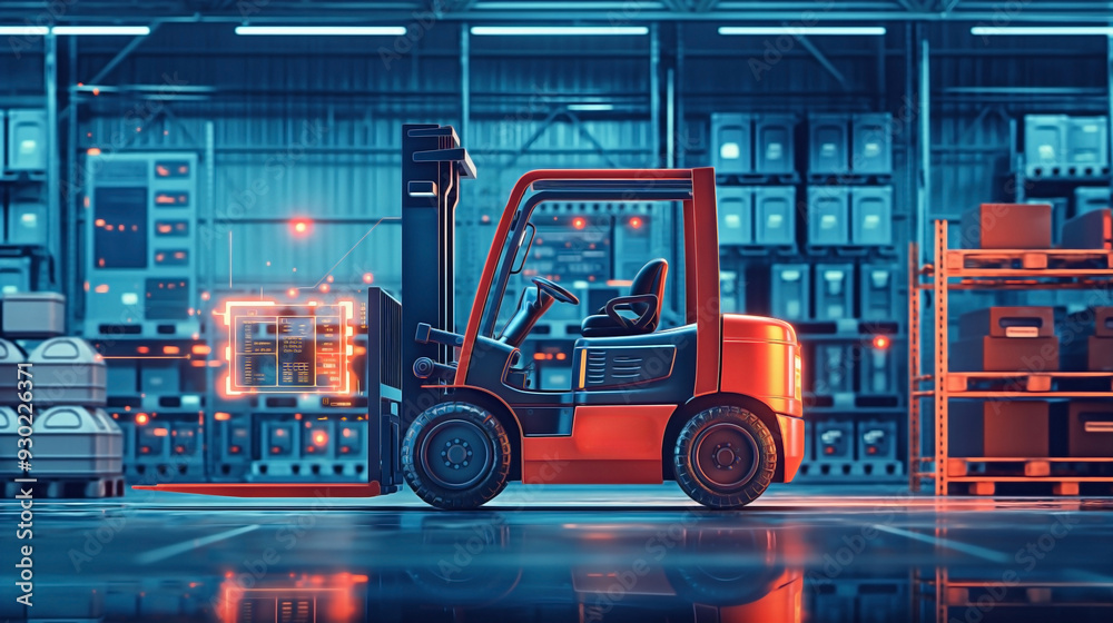 an automated forklift operating in a warehouse, showcasing the storage process managed by machine learning and artificial intelligence automation an automated forklift operating in a warehouse, showcasing the storage process managed by machine learning and artificial intelligence automation
