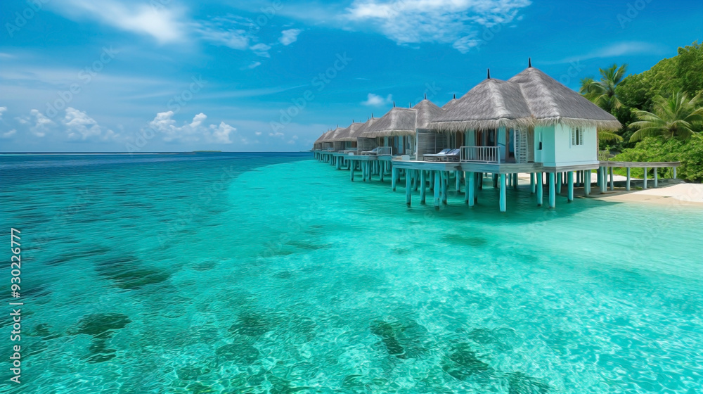 beautiful hotel houses on pillars over turquoise water in the Maldives. beautiful hotel houses on pillars over turquoise water in the Maldives.