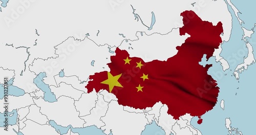 National flag of China on the map.
