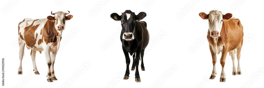 Set of different color cow isolated on a transparent background Set of different color cow isolated on a transparent background
