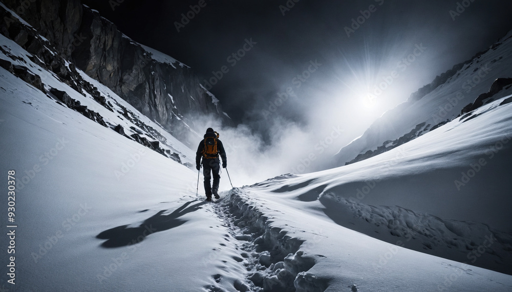 Snowfield Unknowns in Foggy Winter: The Pioneer's Trek Surrounded in Landslide