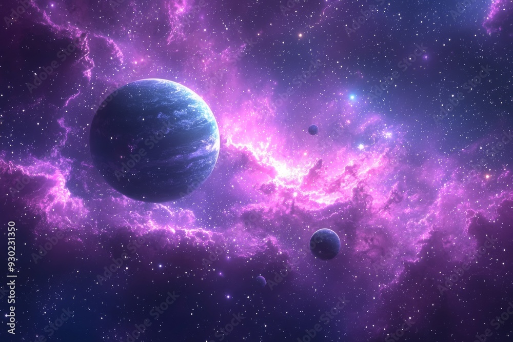 Space cosmic illustration with planets scene created with Generative AI Space cosmic illustration with planets scene created with Generative AI
