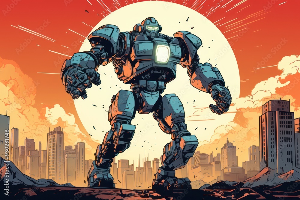 Fototapeta premium Robot comics architecture technology.