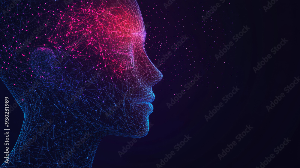 An artificial intelligence in humanoid head vector in wireframe low poly style. AI with Digital Brain, big data, analysis information. Face of cyber mind. Modern technology background concept An artificial intelligence in humanoid head vector in wireframe low poly style. AI with Digital Brain, big data, analysis information. Face of cyber mind. Modern technology background concept