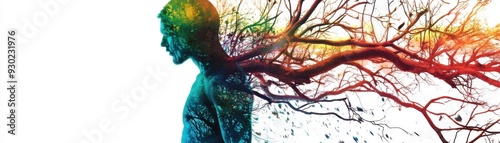 Abstract painting of a person with branches growing from them.