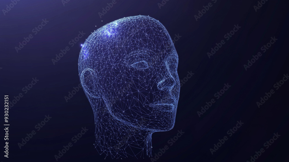 An artificial intelligence in humanoid head vector in wireframe low poly style. AI with Digital Brain, big data, analysis information. Face of cyber mind. Modern technology background concept An artificial intelligence in humanoid head vector in wireframe low poly style. AI with Digital Brain, big data, analysis information. Face of cyber mind. Modern technology background concept