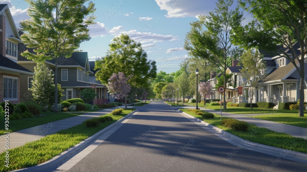 A quiet suburb with manicured lawns and charming homes. Capture the essence of tranquil residential life. A quiet suburb with manicured lawns and charming homes. Capture the essence of tranquil residential life.