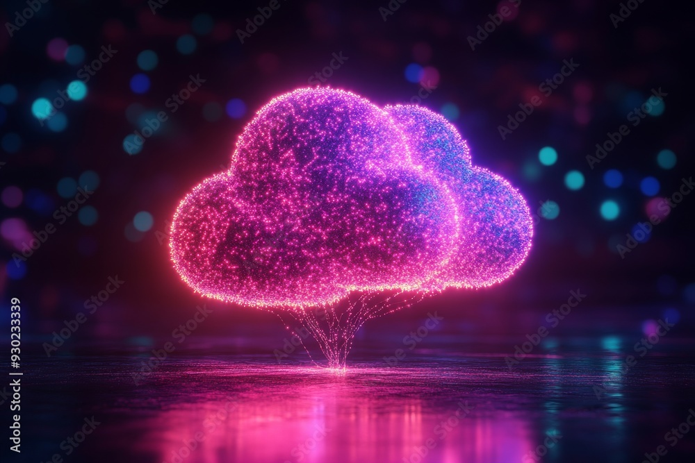 Vibrant pink cloud glowing in a dark digital environment representing the dynamic energy and creativity in cloud computing technology and modern digital infrastructures Vibrant pink cloud glowing in a dark digital environment representing the dynamic energy and creativity in cloud computing technology and modern digital infrastructures
