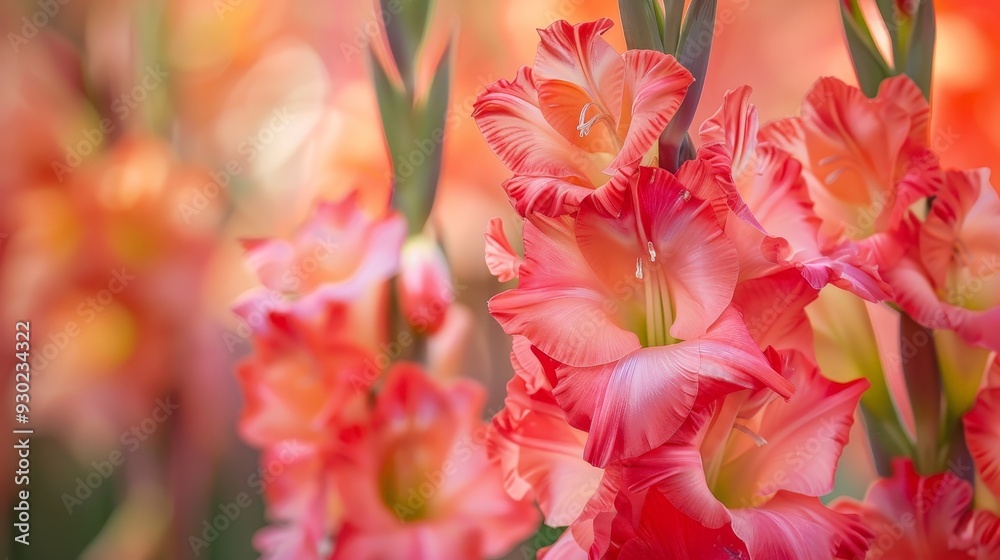 Gladiolus flowers stand tall, symbolizing strength and integrity. Gladiolus flowers stand tall, symbolizing strength and integrity.