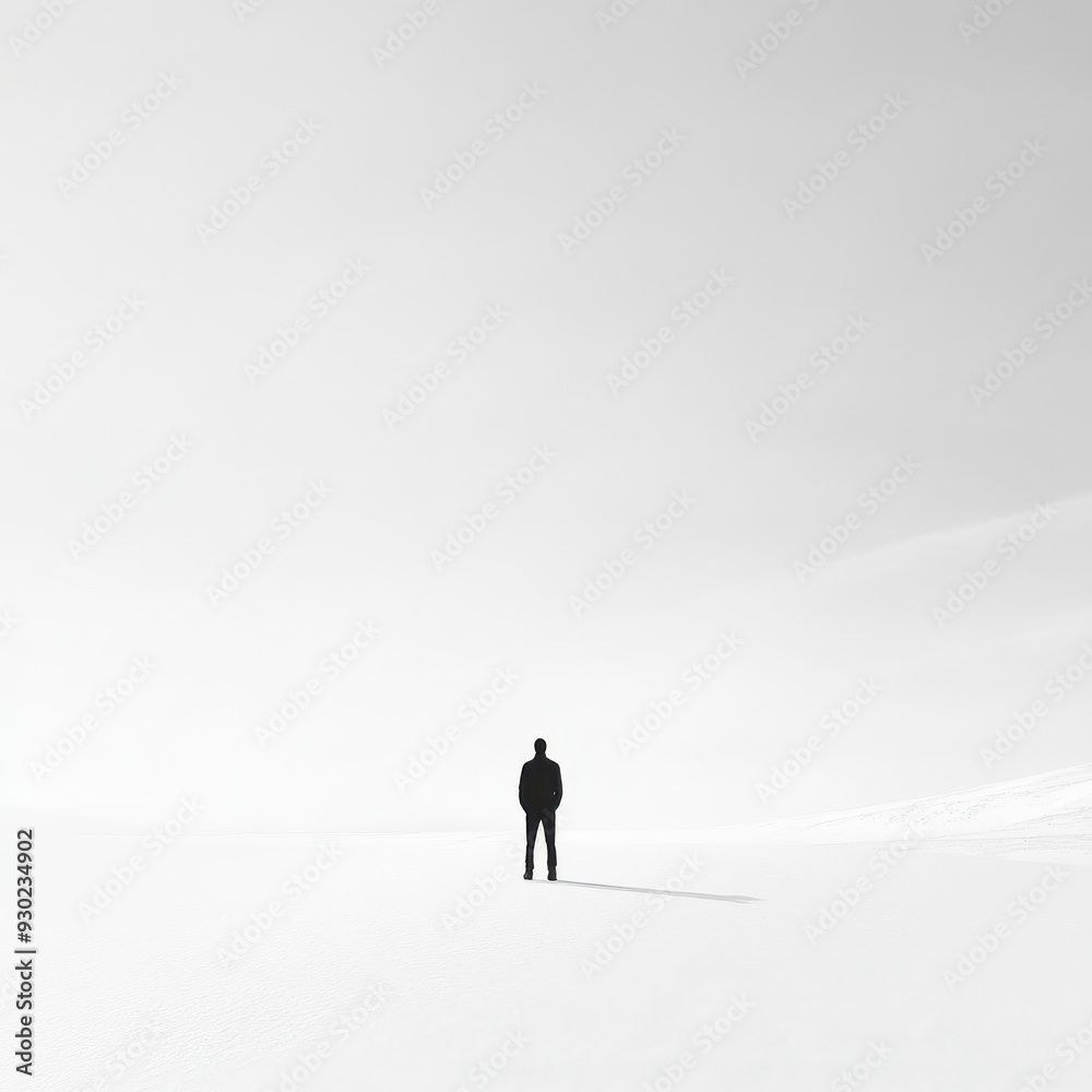 A lone figure stands in a vast, white expanse. The silhouette is stark against the bright background. The image evokes feelings of solitude and contemplation. A lone figure stands in a vast, white expanse. The silhouette is stark against the bright background. The image evokes feelings of solitude and contemplation.