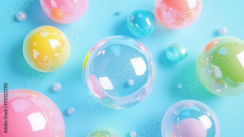 Colorful bubbles floating on a blue background.