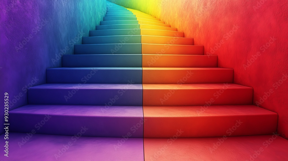 A staircase with a rainbow color scheme A staircase with a rainbow color scheme