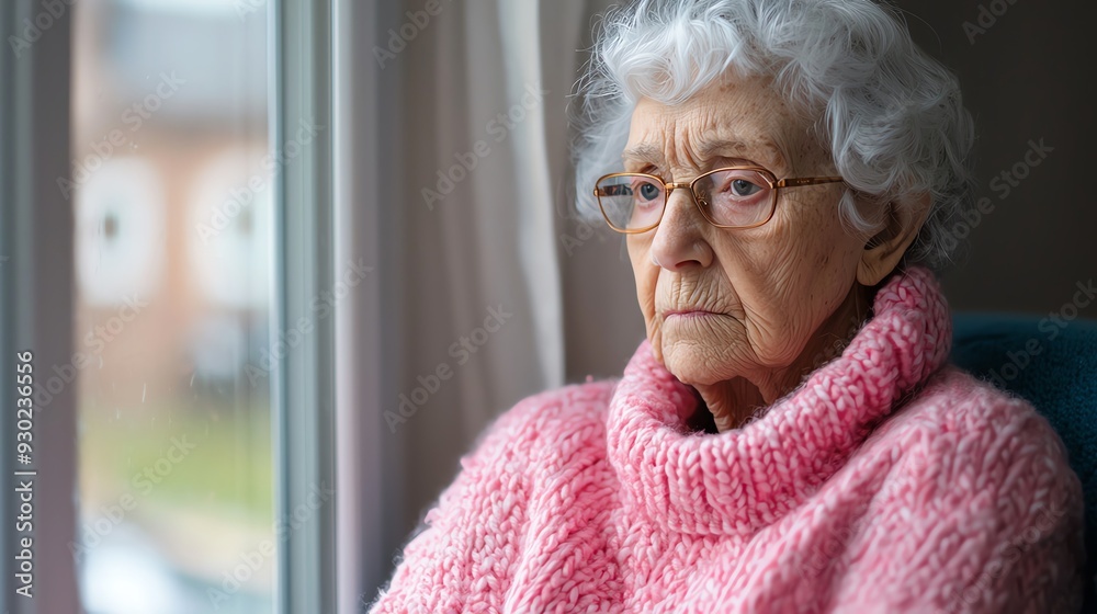 An elderly woman gazes thoughtfully out the window, her expression reflecting wisdom and contemplation in a cozy environment. An elderly woman gazes thoughtfully out the window, her expression reflecting wisdom and contemplation in a cozy environment.