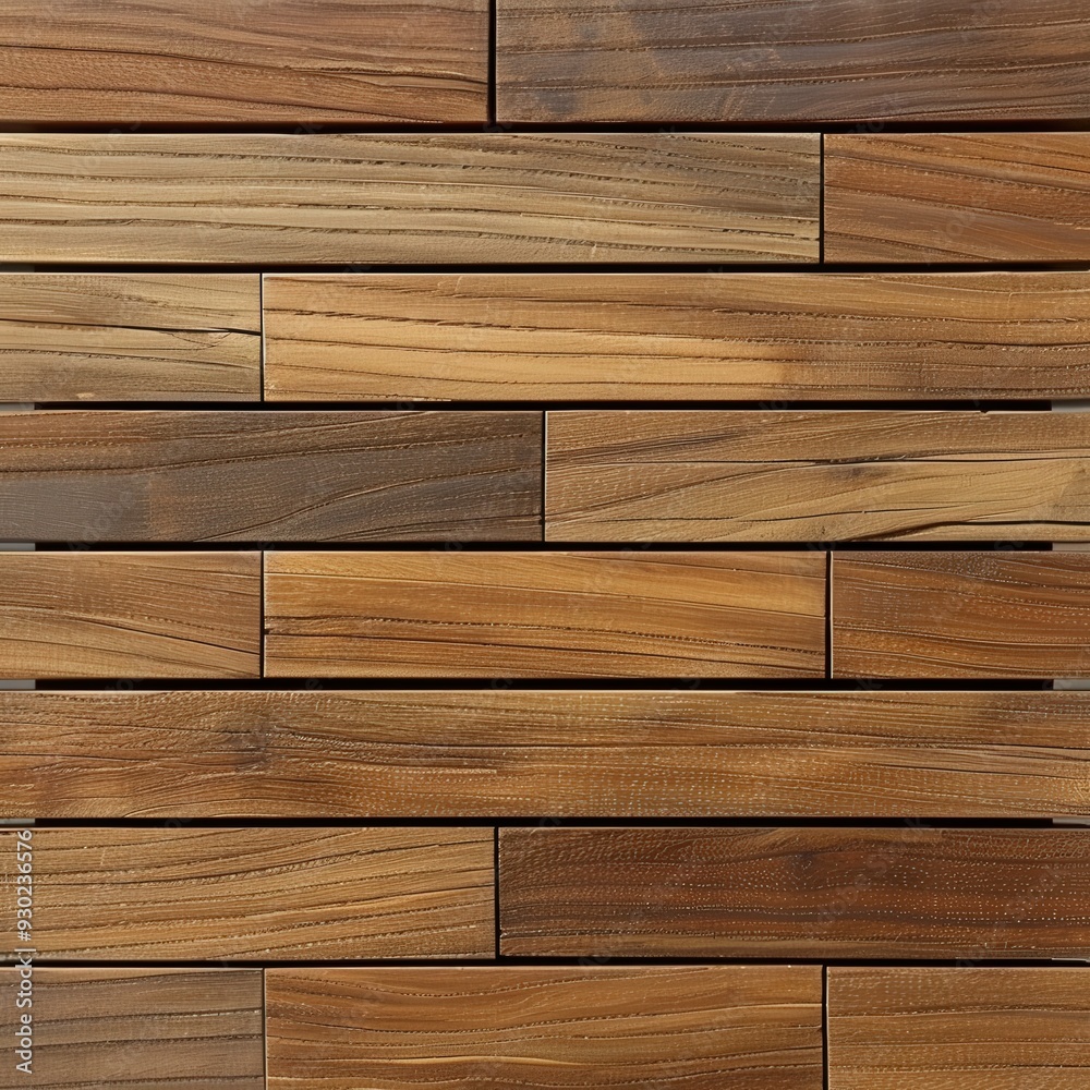 Fototapeta premium Wood decking with a range of brown tones in a modern setting