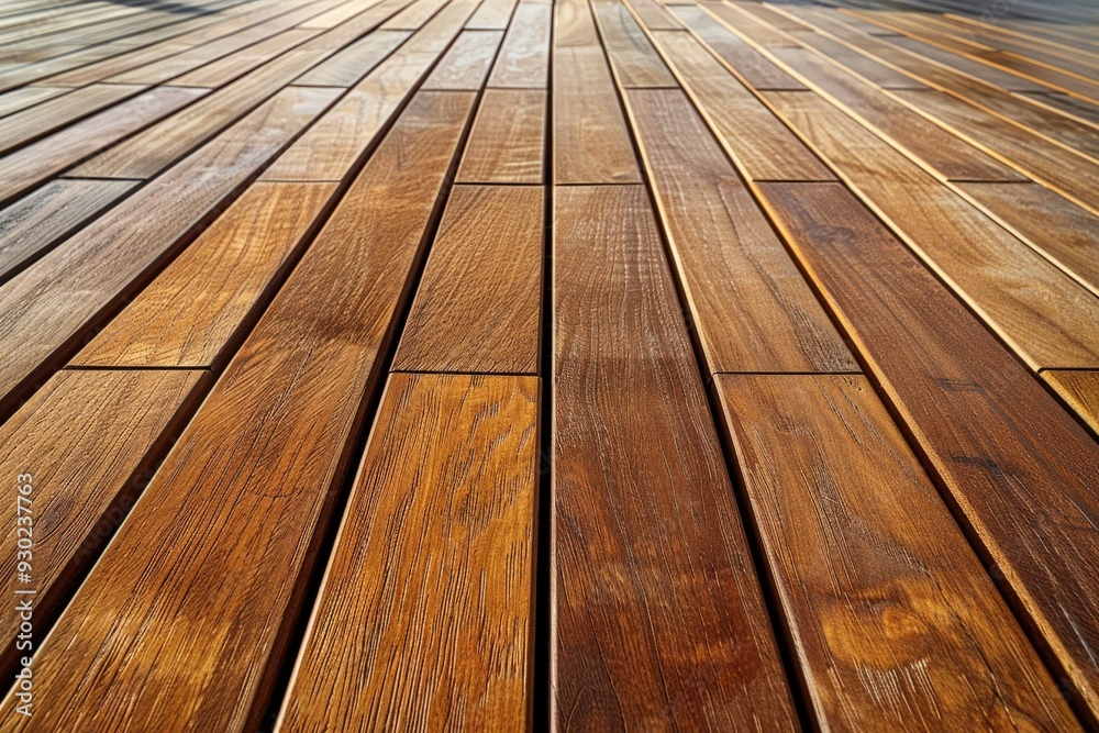 Wood decking arranged in a neat pattern under sunlight Wood decking arranged in a neat pattern under sunlight
