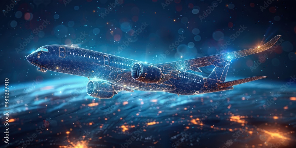 Fototapeta premium Airplane Taking Off in a Futuristic World