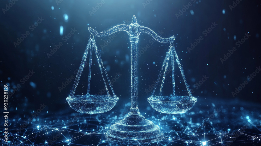Balance symbol set against a digital background, representing concepts of technology law, lawsuits, digital law, and net neutrality. Balance symbol set against a digital background, representing concepts of technology law, lawsuits, digital law, and net neutrality.