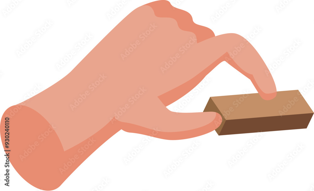 Hand carefully lifts a small wooden block with the index finger, demonstrating precision and dexterity Hand carefully lifts a small wooden block with the index finger, demonstrating precision and dexterity
