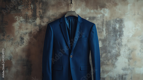 A deep blue wedding suit with a slim fit and delicate detailing.
