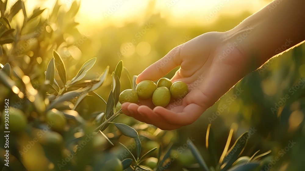 close up of a woman's hand touching olive in a olives garden close up of a woman's hand touching olive in a olives garden