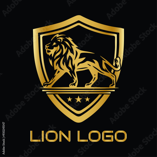 Lion Golden Shield Logo EPS Vector Design