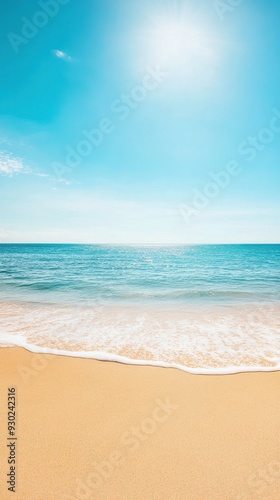 A summer beach scene with rolling waves and bright sunshine, capturing the essence of a warm, relaxing day