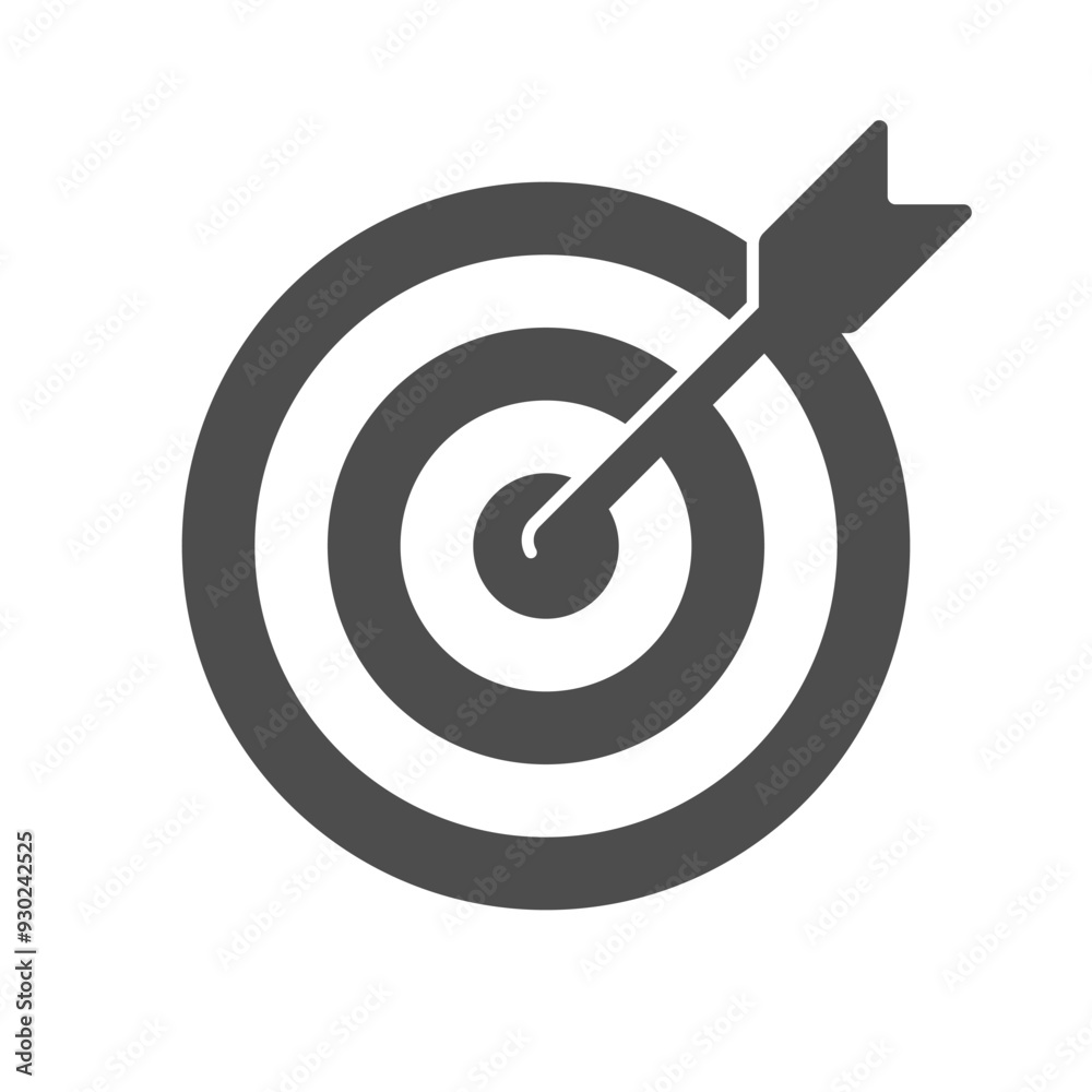 Target graphic icon. Arrow hit the target bullseye. Sign isolated on white background. Vector illustration Target graphic icon. Arrow hit the target bullseye. Sign isolated on white background. Vector illustration