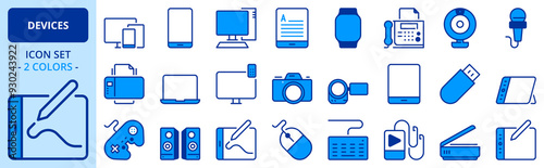 Icons in two colors about devices