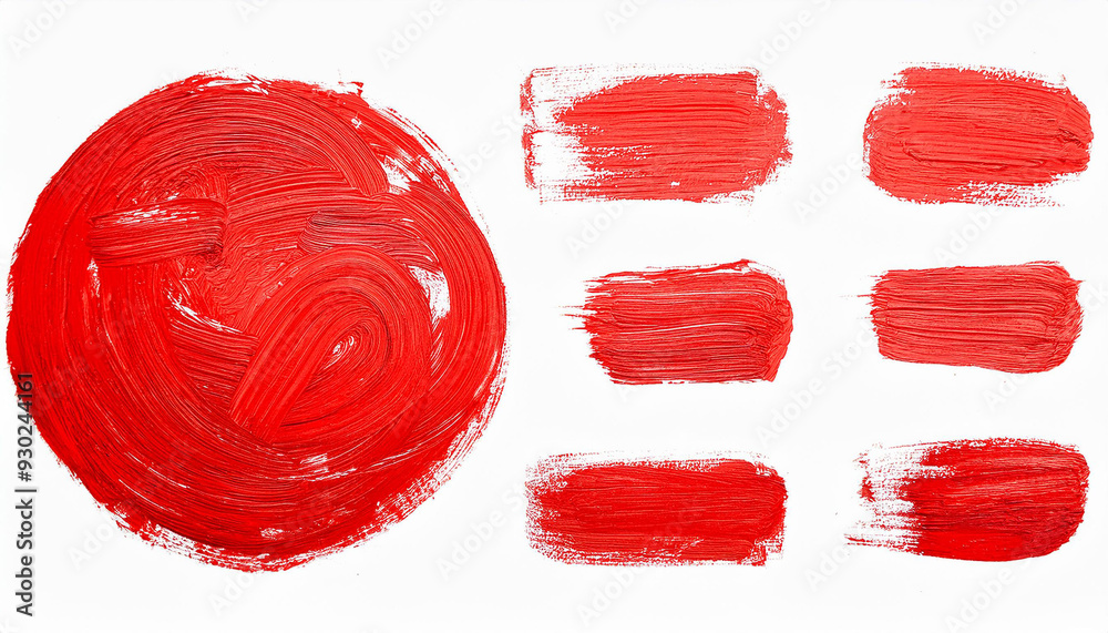 Set of round red brush strokes. Grungy texture. Hand drawn art. Set of round red brush strokes. Grungy texture. Hand drawn art.