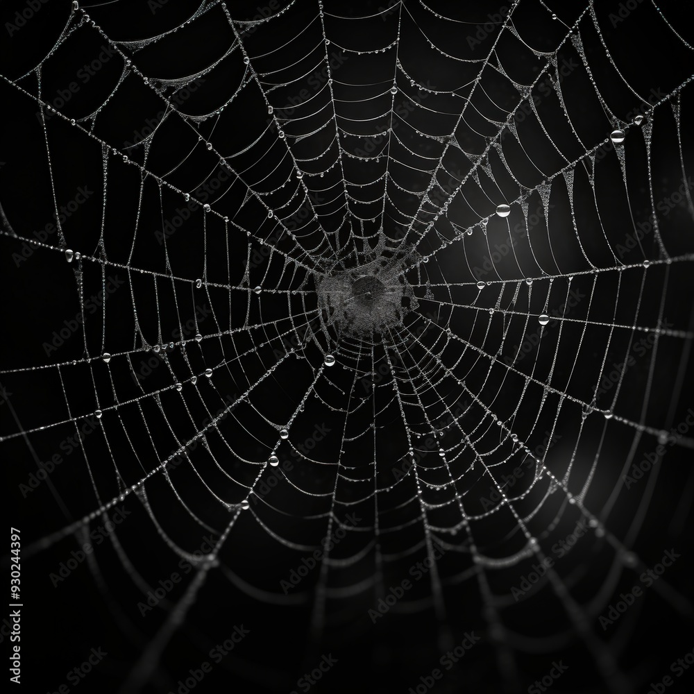Fototapeta premium Dewy spiderweb closeup