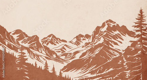 Mountain landscape. Vector graphics. Logo design for use in graphics. T-shirt print, tattoo design. Minimalist illustration for printing on wall decorations. Vintage grunge old .