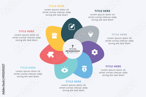 Business Circle chart infographic template design. Timeline concept with 7 steps. Can be used for presentations, workflow layout, diagram, banner, web design, Vector illustration.