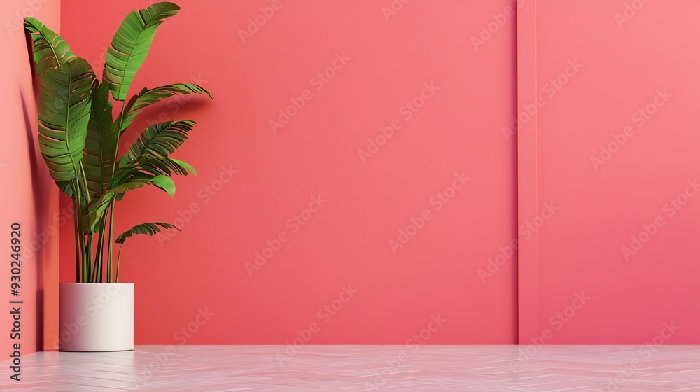 Bright indoor space featuring a modern pink wall and a lush green plant, perfect for decor inspiration and contemporary design. Bright indoor space featuring a modern pink wall and a lush green plant, perfect for decor inspiration and contemporary design.