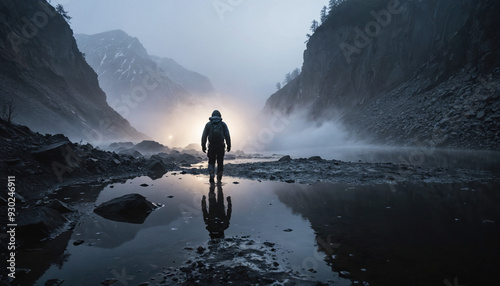 Lake Enigmas in Foggy Winter: The Seeker's Globetrot Surrounded in Landslide photo