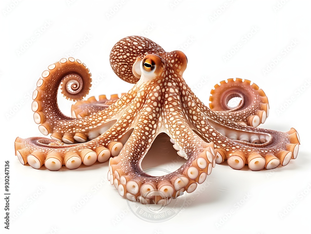 Obraz premium An octopus displaying its vibrant colors and unique texture on a white background