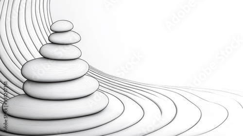 A stack of rocks on a wavy surface with white lines, AI