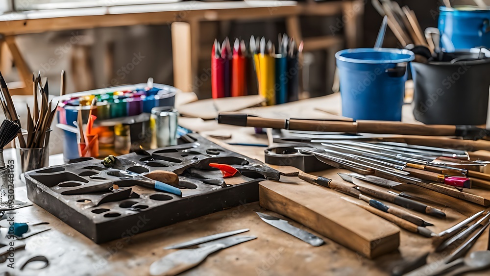 Artist's Workbench with Tools and Supplies Artist's Workbench with Tools and Supplies