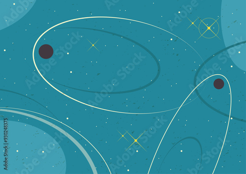 1950s - 1960s Space Illustrations Style Background, Vector Template for Retro Style Cosmic Posters, Covers, Illustrations