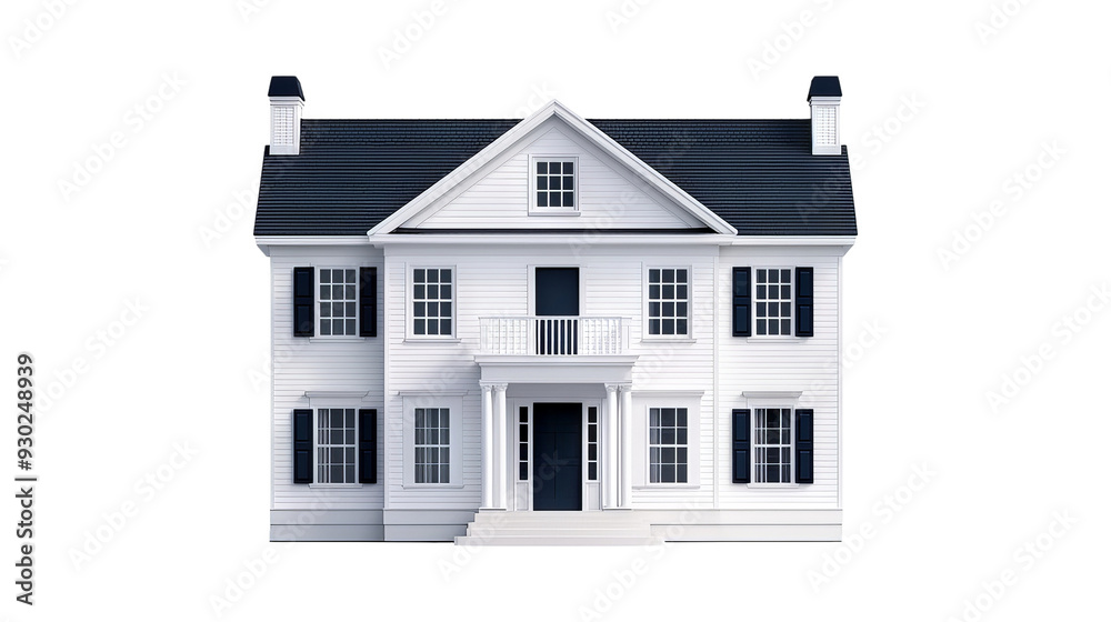 A charming white house with black shutters A charming white house with black shutters