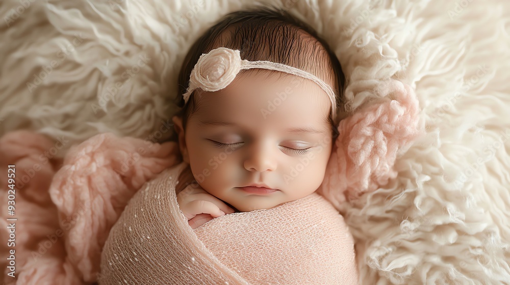 A newborn baby girl sleeping peacefully wrapped in a blanket. A newborn baby girl sleeping peacefully wrapped in a blanket.