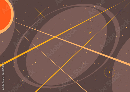 1950s - 1960s Space Illustrations Style Background, Vector Template for Retro Style Cosmic Posters, Covers, Illustrations